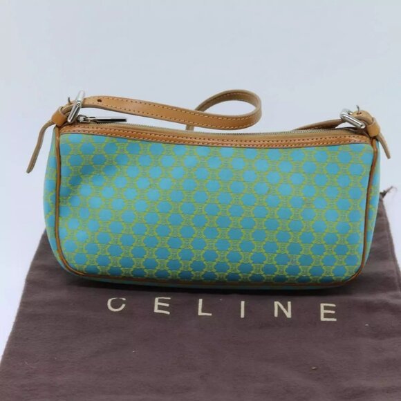 CELINE Macadam Canvas Accessory Pouch Light Blue Yellow Brown Auth - Picture 13 of 16